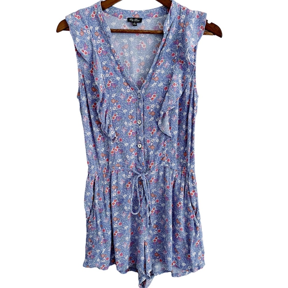Lily Rose Floral Ruffle Button Front Romper Size Medium